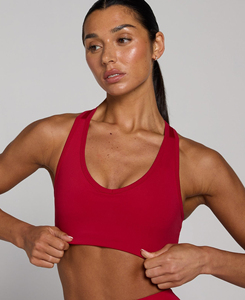 Conjunto de Yoga Rojo para Mujer, Top Corto Deportivo, Pantalones Cortos de Cintura Alta, Sin Costuras, Transpirable, de Secado Rápido, Spandex, 2 Piezas, Ropa Deportiva - Product Image 4