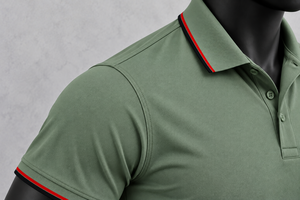 Chemise Homme Verte Unie Brodé à Manches Courtes avec Bordure Contrastante, Style Smart Casual, Respirante, Infroissable, Tricotée 100% Coton - Product Image 5