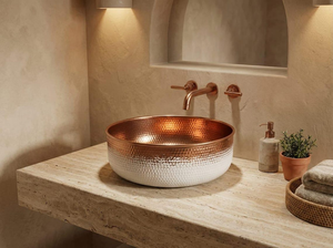 Vasque en cuivre martelé bicolore finition blanche, lavabo rond pour salle de bain, lavabo en cuivre fait main, vasque décorative de luxe pour meuble-lavabo - Product Image 6