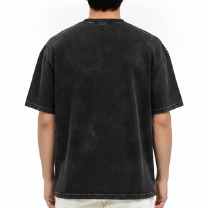 เสื้อยืดคอตตอนเจอร์ซีย์ทรงหลวมสไตล์ไฮสตรีทขายดี ล้างสีแบบแอซิดวอช สำหรับผู้ชาย พิมพ์โลโก้แบบ DTG ระบายอากาศได้ดี - Product Image 3
