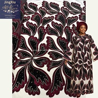 Tela de Tul Bordada con Lentejuelas y Cuentas Florales en Color Borgoña y Negro, para Vestidos Nigerianos Aso Ebi, Boubou y Kaftan