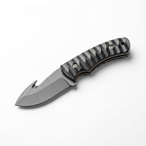 Cuchillo de Hoja Fija Hecho a Mano con Gancho para Tripas, Hoja de Acero al Carbono con Recubrimiento en Polvo, Mango Texturizado Negro, para Camping y Uso General, OEM - Product Image 1
