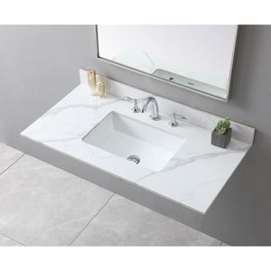 Mobile da Bagno Montary 43x22 Pollici con Top in Pietra Sinterizzata Carrara Gold e 3 Fori per Rubinetti per Armadietti - Product Image 2