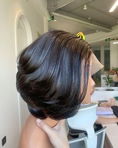 Hueso recto corte Romo Bob corte pelucas con cabello virgen Remy 100% cabello humano vietnamita cabello tejido crudo de trama sin procesar - Product Image 5