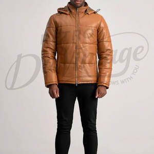 Veste matelassée en cuir marron premium pour homme, manteau d'hiver chaud et rembourré, veste d'extérieur en simili cuir à capuche pour homme - Product Image 3