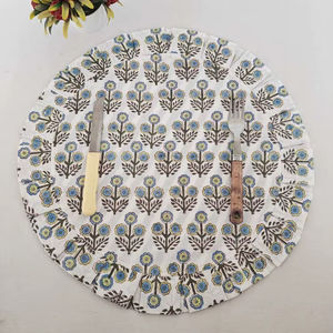 Modern Floral Reversible <b>Placemats</b> Hand Block Print Frill Edge Reusable Disposable 100% Cotton Home Events Weddings Banquet - Product Image 1