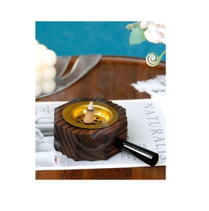 Quemador de incienso de madera de diseño único con cuenco de metal para aromaterapia con incienso de oud y decoración del hogar - Product Image 1