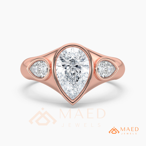 14K Rose Gold Pear Cut Moissanite Three <b>Stone</b> Engagement Ring Bridal Jewelry Gift Women USA Trend - Product Image 5