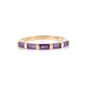 14K Solid Gold Amethyst <b>Dainty</b> Art Deco Band <b>Ring</b> - Product Image 2