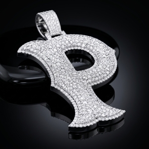 Pendentif lettre P en mosaïque inversée en forme de diamant, bijoux personnalisés hip-hop unisexes, charme tendance - Product Image 3
