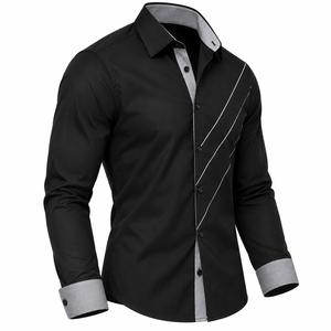Chemise habillée noire à manches longues pour homme, col rabattu, couleur unie, en popeline, style décontracté chic, manches longues, pour l'automne, chemise formelle pour homme - Product Image 3