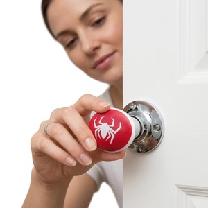 Red Round Cabinet <b>Knob</b> with <b>White</b> Spider Design Plastic Handle for Home Office Furniture Easy Installation - Product Image 2
