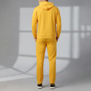Ensemble de survêtement jaune à capuche pour homme 100 % coton, décontracté, couleur unie, respirant, coupe régulière, pour l'automne - Product Image 2
