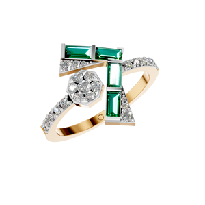 Anillo fino Art Deco clásico para mujer, 14K, 18K, oro rosa blanco sólido, Baguette Natural, piedras preciosas Esmeralda, acentos de diamantes para boda - Product Image 6