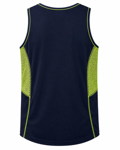 Trending Men's Navy Sleeveless Tank <b>Top</b> Neon Green <b>Mesh</b> Panel O-Neck Casual Knitted Polyester/Cotton Breathable Eco-Friendly - Product Image 2