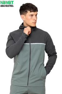 Ensemble de veste de sport à capuche pour homme, couleur contrastée, séchage rapide, tricoté en polyester et élasthanne, tenue d'entraînement d'été - Product Image 3