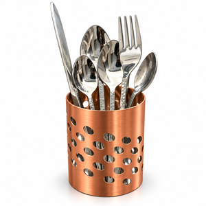 Modern Stainless Steel Cutlery Set of with Holder Cylindrical Silverware Utensil Organizer with Hollow Holes for Kitchen - Product Image 3