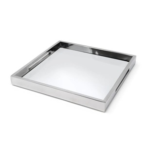 Square <b>Mirrored</b> Storage Tray With Polished Metal Frame Minimalist Design For <b>Tabletop</b> Use - Product Image 4