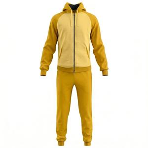 Men's Solid <b>Yellow</b> Hooded <b>Tracksuit</b> Full Zipper Casual Jogger Set Breathable Polyester Sweatshirt and Pants Autumn Wear - Product Image 1
