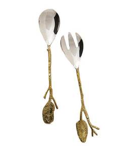 Elegante Juego de Cubiertos de Metal de Primera Calidad con Diseño de Hojas, Servidor de Ensaladas y Cuchara Dorada de Alta Gama - Product Image 2