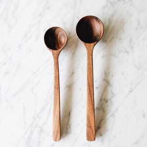 Juego de cucharas de madera hechas a mano, forma ovalada, artesanía natural rústica, utensilios de cocina duraderos para uso doméstico - Product Image 1