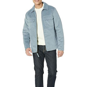 Cotton Men's Zipper Corduroy Casual Spring Bomber <b>Jacket</b> <b>Mandarin</b> <b>Collar</b> Yarn Dyed Long Sleeve - Product Image 2