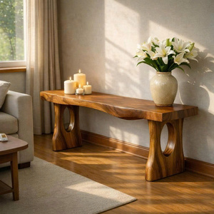 <b>Rustic</b> Solid <b>Wood</b> Console <b>Table</b> Handmade Trestle Base Modern Entryway Furniture Living Room Decor Entrance <b>Table</b> - Product Image 4