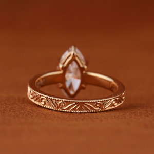 IGI Certified Marquise Cut Lab Grown Diamond Engagement <b>Ring</b> Vintage Engraved Solitaire 14k Solid Gold Wedding <b>Ring</b> - Product Image 5