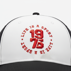Unisex <b>Baseball</b> <b>Cap</b> With Red 1976 Logo Embroidery <b>Black</b> And White Color Block Design Casual Adjustable Hat For Adults - Product Image 5