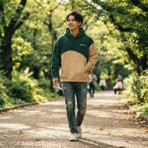 <b>Mens</b> Green Beige Two Tone Color Block Hoodie Cotton Fleece Sweatshirt Custom Logo Streetwear Pullover Casual Winter <b>Hooded</b> <b>Top</b> - Product Image 6