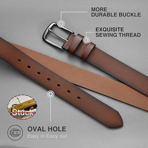 Cinturones de Cuero Vacuno al por Mayor, Elegantes Cinturones de Cuero Genuino Personalizados con Doble Hebilla para Hombre, con Opciones de Logotipo de Moda - Product Image 6