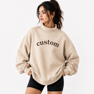 Sudadera Oversize Personalizada para Mujer con Cuello Alto, Ligera, de Algodón y Felpa, para Uso Diario Informal, Proveedor de Fábrica - Product Image 1