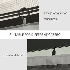 "Universal Gazebo Sidewall Set 9.84FT X 9.84FT 4 Panels 40 Hooks/C Rings Light Gray Elegant Design" - Product Image 6