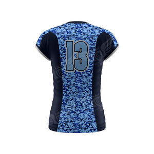 เสื้อวอลเลย์บอลหญิงสีน้ำเงินกรมท่าลายพรางแบบสั่งทำพิเศษ แขนสั้น พิมพ์ลายแบบซับลิเมชั่น ชุดทีม ระบายอากาศได้ดี แห้งเร็ว เสื้อกีฬา - Product Image 2