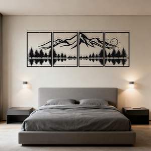 Décoration murale en acier inoxydable découpé au laser, style Art déco, 4 pièces, grande taille, sculpture de paysage en métal noir pour salon - Product Image 4