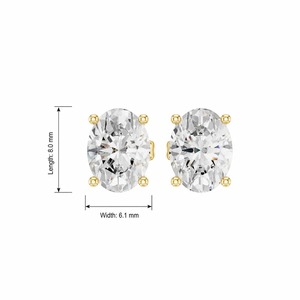 Boucles d'oreilles clous en diamant de laboratoire taille ovale 2.10 carats, or jaune 9K, solitaire 4 griffes, vente en gros OEM, bijoux fins - Product Image 1