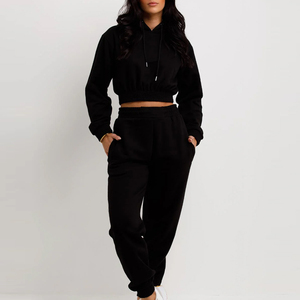 Nouveauté 2025 – Ensemble survêtement décontracté léger et uni pour femme, avec crop top, logo personnalisé imprimé, fermeture éclair, 100 % coton molletonné - Product Image 5