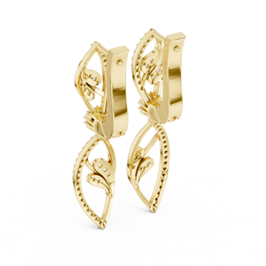 Boucles d'oreilles pendantes en or jaune 18 carats avec diamants de laboratoire ronds, style feuille florale pavée, qualité DEF VVS, fermoir russe, bijoux fins pour cadeau - Product Image 5
