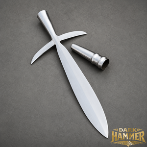 Punta de Lanza Alada de Acero Forjado Antiguo de Alto Brillo con Empuñadura Encajada a Juego y Punta de Lanza en Forma de Hoja, Martillo Oscuro - Product Image 2