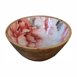 Bol en bois fait main avec motif floral et couvercle pour servir les aliments - Product Image 4