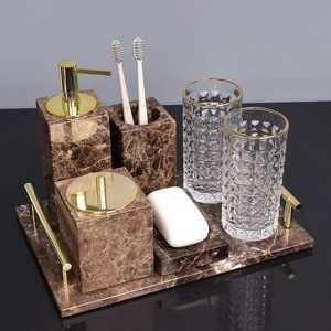 Juego de accesorios de baño, juego de baño de mármol, accesorios de baño de lujo, juego de baño con bandeja, juego de dispensador de jabón - Product Image 6