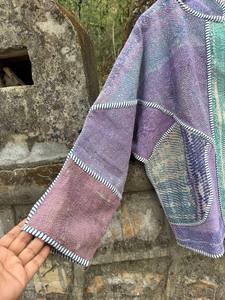 Reversible Cotton <b>Kantha</b> <b>Jacket</b> for Women – Lightweight Quilted Ethnic Layer with Traditional Hand Stitching - Product Image 4
