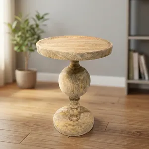 Handmade Wood Coffee <b>Table</b> With <b>Round</b> <b>Top</b> And Ball Base Scandinavian Modern Living Room Furniture - Product Image 4