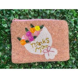 Élégante pochette à monnaie brodée de fleurs et perlée, cadeau fait main pour femmes, mères, amies, classique, personnalisable, usage quotidien - Product Image 1