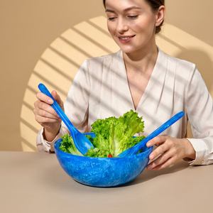 Cucharas para servir ensalada de resina azul, diseño clásico pulido, ecológicas, apilables, aptas para lavavajillas, para uso doméstico, fiestas, hechas a mano - Product Image 2