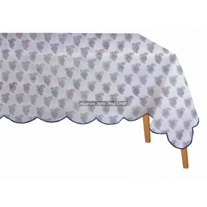 Mantel Rectangular 100% Algodón con Borde Festoneado, Tamaño Personalizado, Estampado Floral, Mantel con Borde Festoneado Estampado a Mano en India para Bodas - Product Image 6
