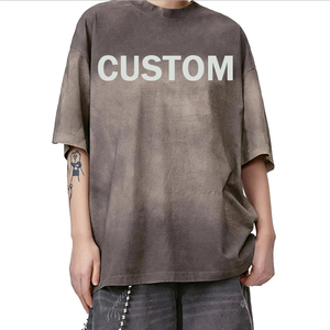 T-shirt Homme Oversize Personnalisé Effet Vieilli Délavé Dégradé Streetwear Lourd - Product Image 3