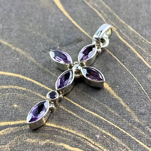 Handmade Amethyst <b>Cross</b> <b>Pendant</b> with Marquise Cut 925 <b>Silver</b> Religious Style Unisex Everyday Wear - Product Image 3
