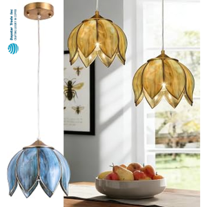 Lámpara Colgante Daystar Trade con Diseño Floral/Pétalos de Loto, Pantalla de Vidrio y Latón, Estilo Moderno para Interiores, 100W, Luz Blanca Cálida, Fácil Instalación - Product Image 1