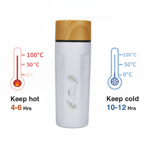 Bouteille isotherme classique moderne de 500 ml à double paroi en acier inoxydable 18/8 avec doublure en porcelaine et infuseur à thé, maintien au froid 8-10 heures - Product Image 4